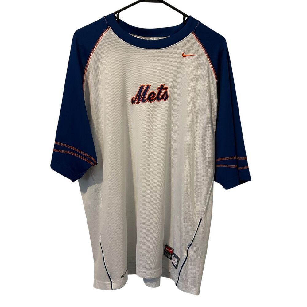 New York Mets Shirt Mens 2XL Blue White MLB Baseball Nike NikeFITDRY Polyester